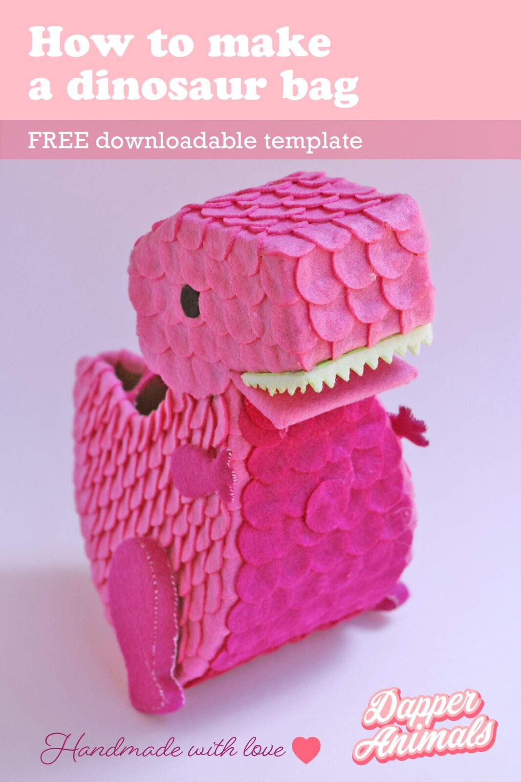 Step by Step tutorial to make an adorable felt dinosaur purse