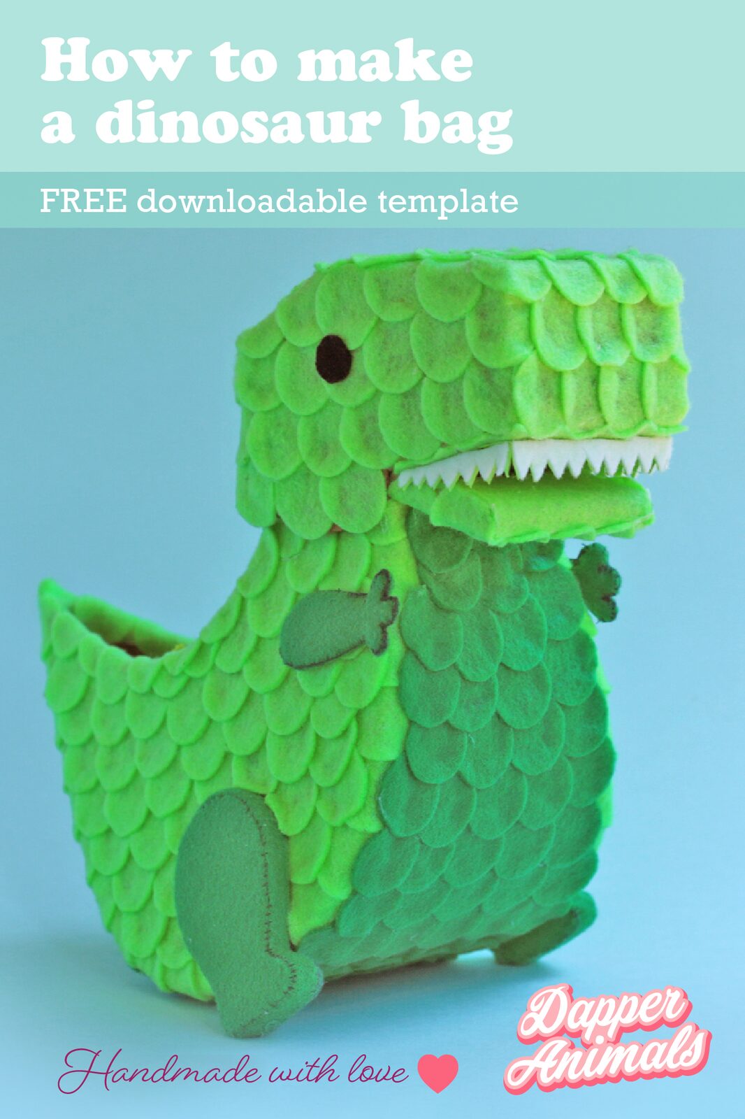 Step by Step tutorial to make an adorable felt dinosaur purse