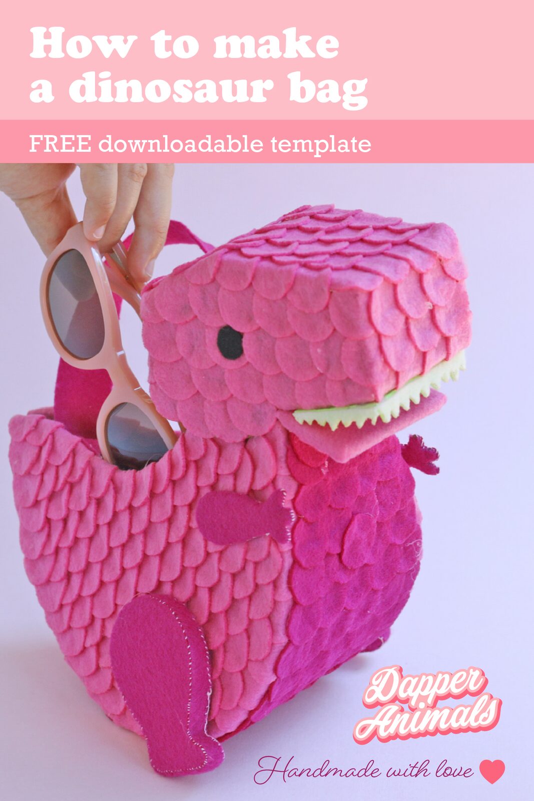 Step by Step tutorial to make an adorable felt dinosaur purse