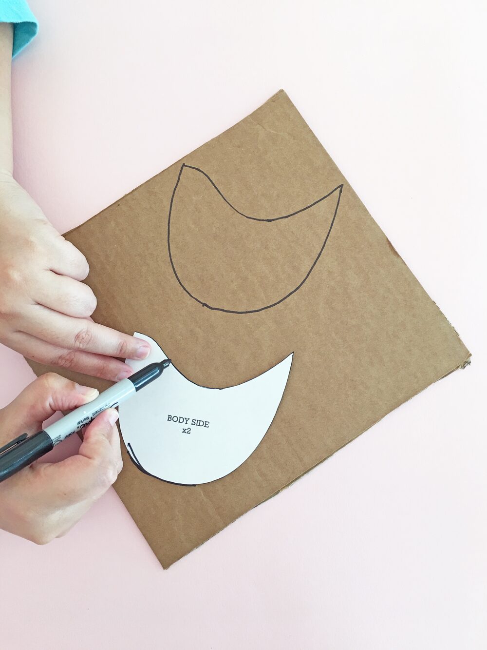How To Make a Felt Dinosaur Bag Tutorial: Trace template pieces on coardboard and cut them out