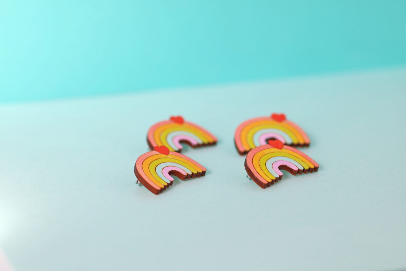 Cute Rainbow with heart wooden pin. Hand-painted by Dapper Animals