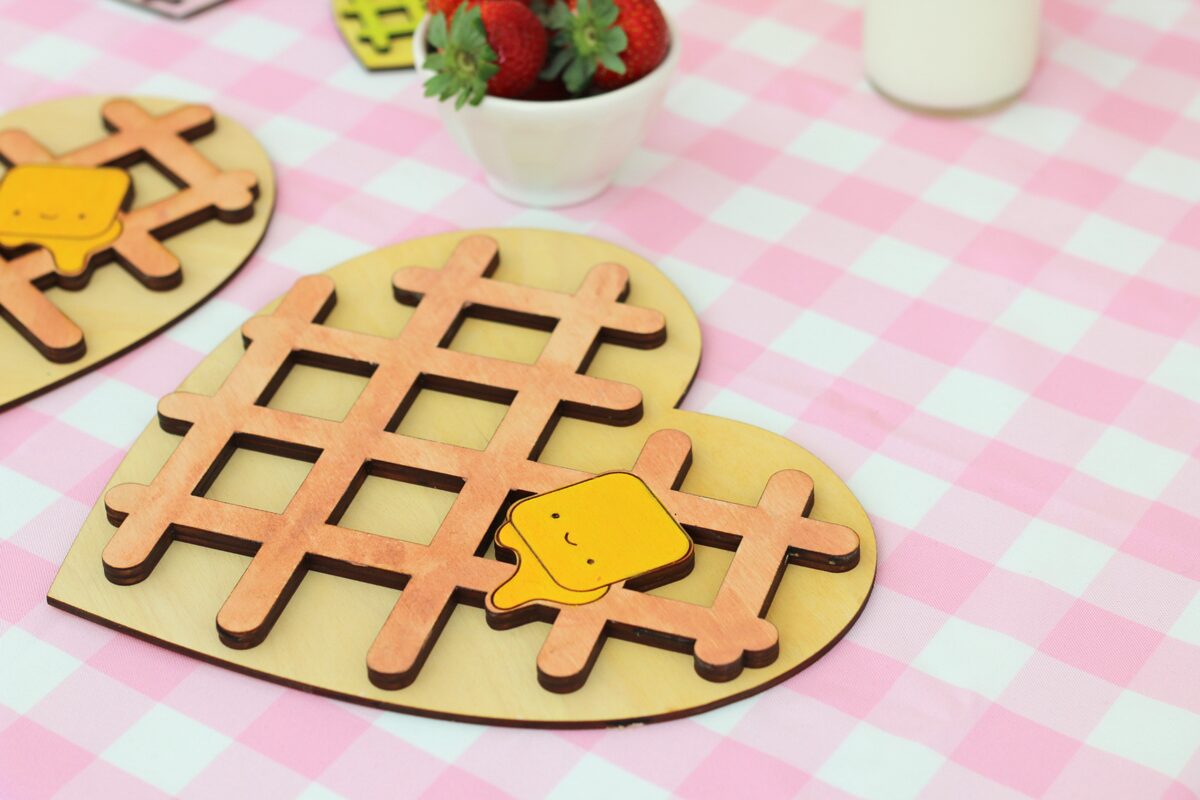 Kawaii Heart Shaped waffle trivet and coaster with rainbow waffle stack. So cute